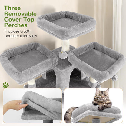 Globlazer Cat Trees and Towers for Multiple Adult Cats, 82-inch XXL Tall Cat Tree Tower for Indoor Cats with Scratching Post, 3 Perches, 2 Condos, 2 Hanging Baskets, F82, Light Grey