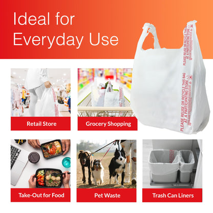 Reli. T-Shirt Bags (300 Count) Plastic Bags - Bulk Grocery & Shopping - White T-Shirt Sacks in Bulk (11.5" x 6.5" x 21")