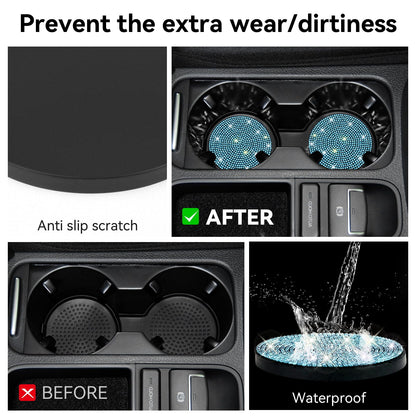 SINGARO Bling Cup Holder Coasters for Car, 2PCS Universal Non-Slip Cup Holder, Embedded Decorative Coasters, Shiny Crystal Car Interior Accessories Gifts for Women (Sky Blue)
