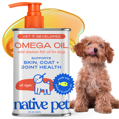 Native Pet Omega 3 Fish Oil for Dogs & Cats - Promotes Healthy Skin, Shiny Coat, & Strong Joints - Made with Wild Alaskan Salmon Oil for Dogs – Tasty, Fast-Absorbing Omega 3 6 9 Liquid Supplement-16oz