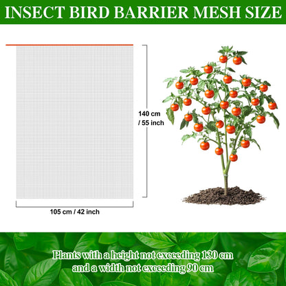 Insect Bird Barrier Mesh, Garden Netting Barrier, Bird Netting, Netting for Plant with Drawstring, 3.5 x 4.6 FT Tomato Protective Cover, Large Potted Fruit Protectors Cover for Blueberry Bushes