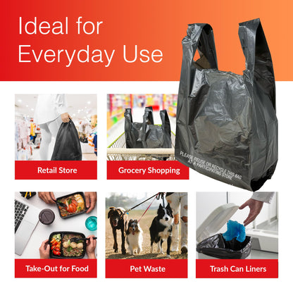 Reli. T-shirt Bags (300 Count) (Black) (11.5" x 6.5" x 21") - Black Plastic Bags (Plain) - Grocery, Shopping, Restaurants