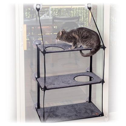 K&H Pet Products Multiple Cat Window Perch for Large Cats, EZ Mount Kitty Sill Triple Stack Multi-Level Steel Frame Sturdy Hammock for Windows & Glass Doors, 3 Level Shelf for Feline Fun