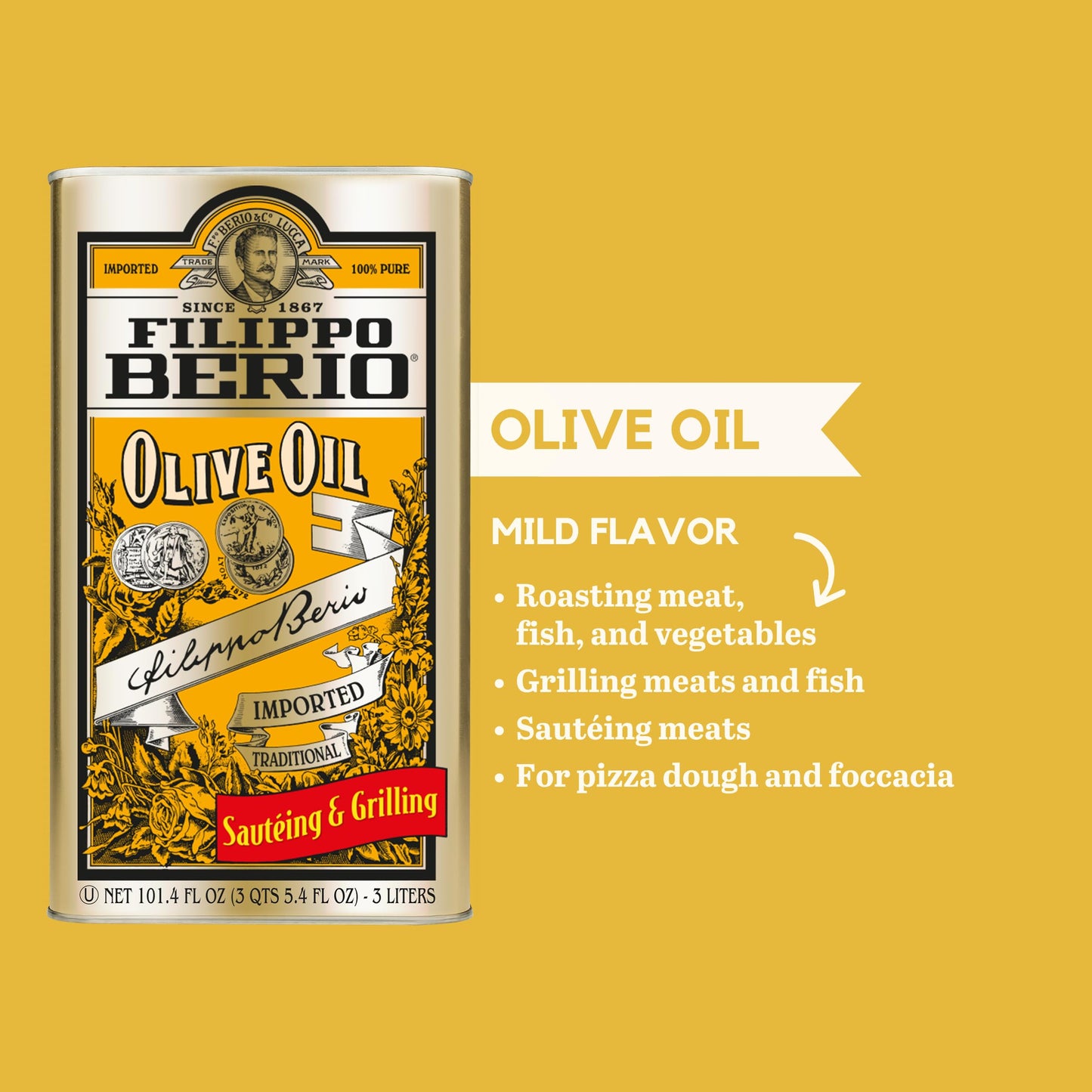 Filippo Berio Pure Olive Oil, 101.4 Ounce Tin