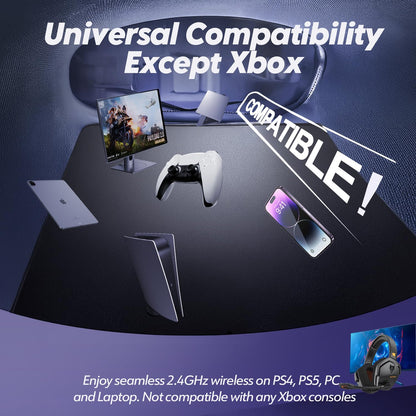 NUBWO G06 Dual Wireless Gaming Headset with Microphone for PS5, PS4, PC - 23ms Low Latency Audio - 100-Hour of Playtime - 50mm Drivers (Black-Orange)