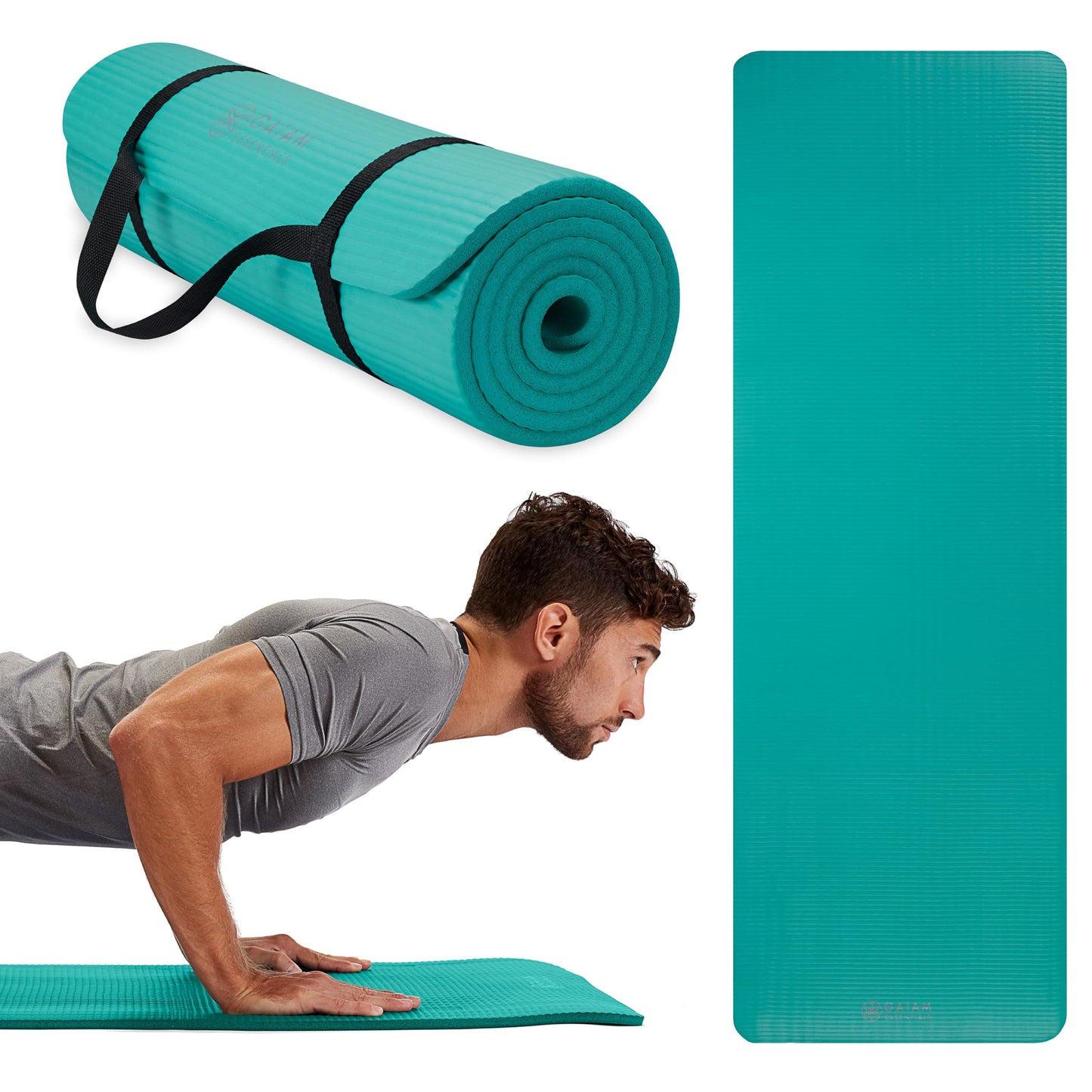 Gaiam Essentials Thick Yoga Mat Fitness & Exercise Mat With Easy-Cinch Carrier Strap, Teal, 72"L X 24"W X 2/5 Inch Thick