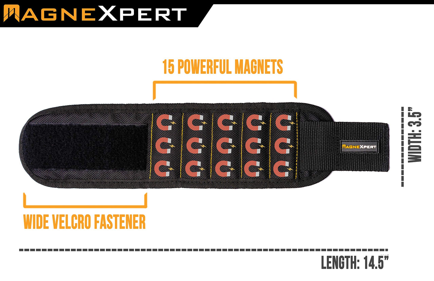 Magnelex Magnexpert Magnetic Wristband for Holding Screws, Nails and Drill Bits - Crafted from Ballistic Nylon with 15 Powerful Magnets, Stocking Stuffer for Men
