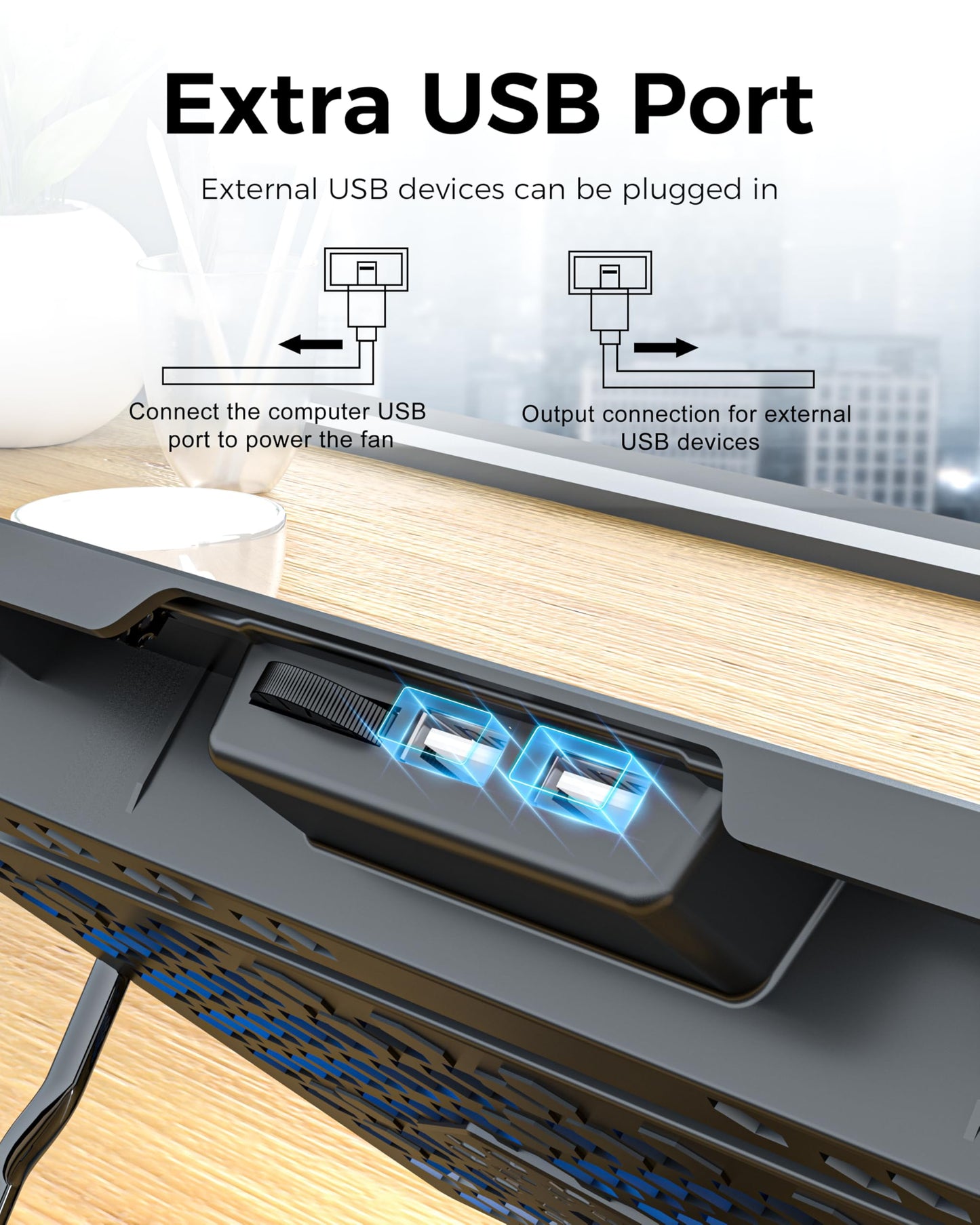 AICHESON Laptop Cooling Pad 5 Fans Up to 17.3 Inch Heavy Notebook Cooler, Blue LED Lights, 2 USB Ports, S035, Blue-5fans