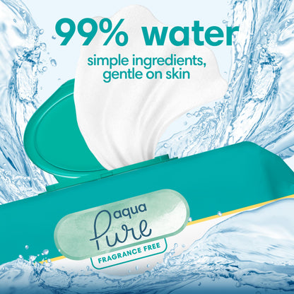 Pampers Baby Wipes Aqua Pure, 99% water-based wipes, Hypoallergenic and Unscented Baby Wipes, 672 Wipes Total (12 Flip-Top Packs)