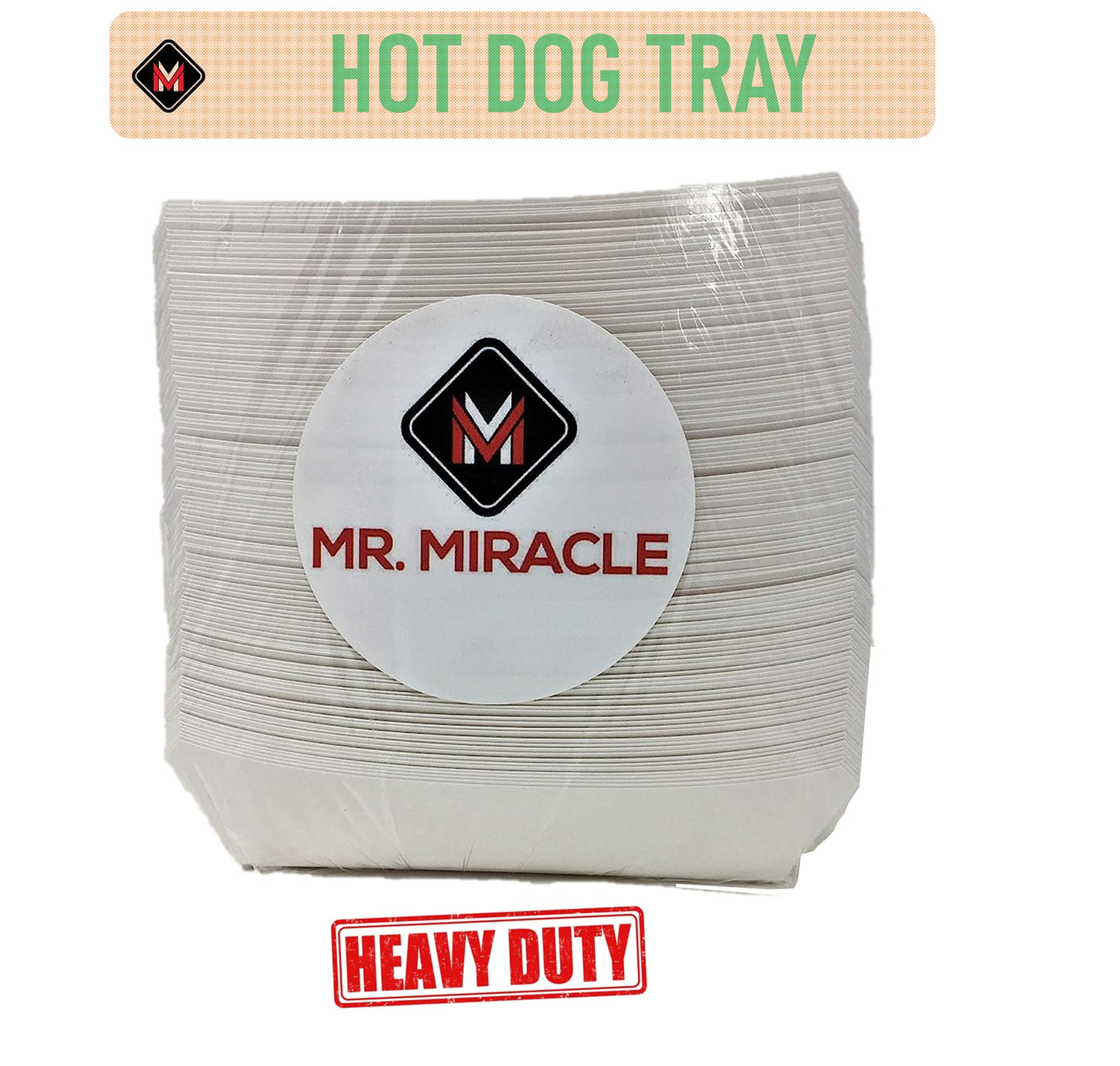 Mr Miracle 7 Inch Paper Hot Dog Tray in White. Pack of 250. Disposable, Recyclable and Fully Biodegradable. Made in USA