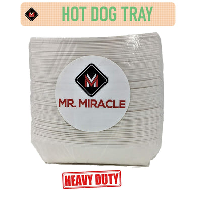 Mr Miracle 7 Inch Paper Hot Dog Tray in White. Pack of 250. Disposable, Recyclable and Fully Biodegradable. Made in USA
