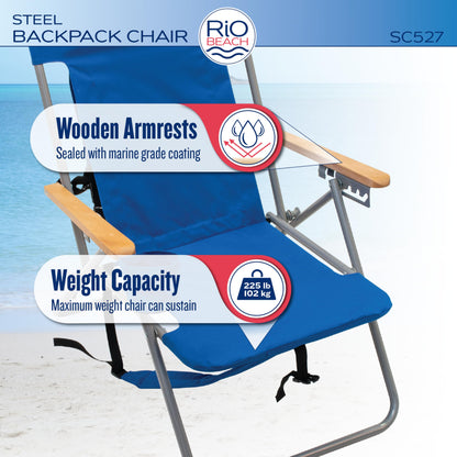 Rio Beach Original 4-Position Steel Backpack Chair with Pillow, Hands-Free Beach Chair Backpack for Adults, Navy