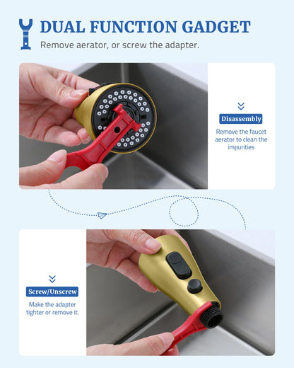 Kitchen Faucet Sprayer Head Replacement - with 15 Adapters Pull Down Faucet Spray Head, Pull Out Faucet Sprayer Nozzle, 3 Function Kitchen Tap Spray Spout Part Connector, Brushed Gold