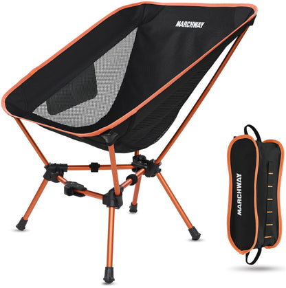 MARCHWAY Lightweight Folding Camping Chair, Portable Foldable Compact for Outdoor Camp, Travel, Beach, Picnic, Festival, Hiking, Backpacking, Supports 330Lbs (Orange)