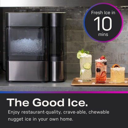 GE Profile Opal 2.0 with 0.75 Gallon Tank, Chewable Crunchable Countertop Nugget Ice Maker, Scoop included, 38 lbs in 24 hours, Pellet Ice Machine with WiFi & Smart Connected, Black Stainless Steel