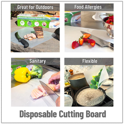 Mind Reader E-Z Board Disposable Plastic Cutting Board, 20 Square Feet, Easy Clean-Up and Convenient Use, Ideal for Camping, Hunting, Boating, and For People With Food Allergies, Clear