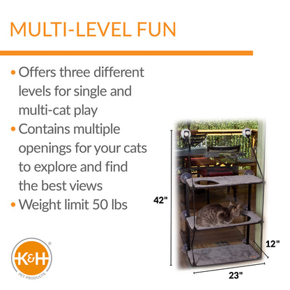 K&H Pet Products Multiple Cat Window Perch for Large Cats, EZ Mount Kitty Sill Triple Stack Multi-Level Steel Frame Sturdy Hammock for Windows & Glass Doors, 3 Level Shelf for Feline Fun
