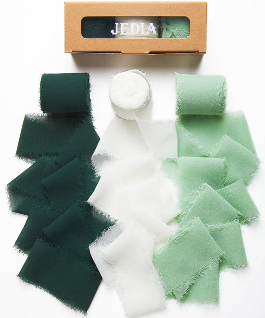 JEDIA Graduation Ribbon, 3 Rolls Champagne Beige Chiffon Silk Ribbon for Flower Bouquet, 1 1/2 inch x 7Yd Flower Ribbons for Gift Wrapping, Wedding Invitations, Bridal Bouquets, DIY Crafts