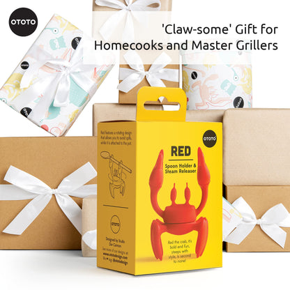 OTOTO Red the Crab Silicone Utensil Rest - Kitchen Gifts, Silicone Spoon Rest for Stove Top - Heat-Resistant Kitchen and Grill Utensil Holder - Non-Slip Spoon Holder Stove Organizer, Steam Releaser