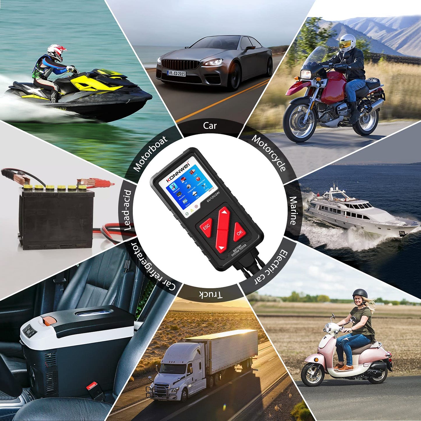 KONNWEI KW710 Car Battery Tester 6V 12V 24V, Battery Load Tester Automotive 100-2000CCA Digital Auto Battery Analyzer Alternator Starter Tester for Car Truck Motorcycle Marine ATV SUV