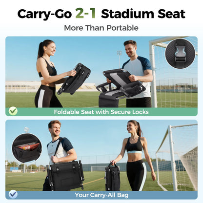 ALPHA CAMP 2 Packs Stadium Seat Chair for Bleachers with Back & Arm Rest, Black Grey