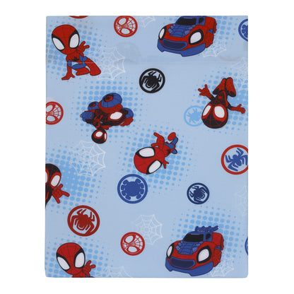 NoJo Marvel Spiderman Spidey and his Amazing Friends Spidey Time Red, Blue, and Grey 4 Piece Toddler Bed Set - Comforter, Fitted Bottom Sheet, Flat Top Sheet, and Reversible Pillowcase