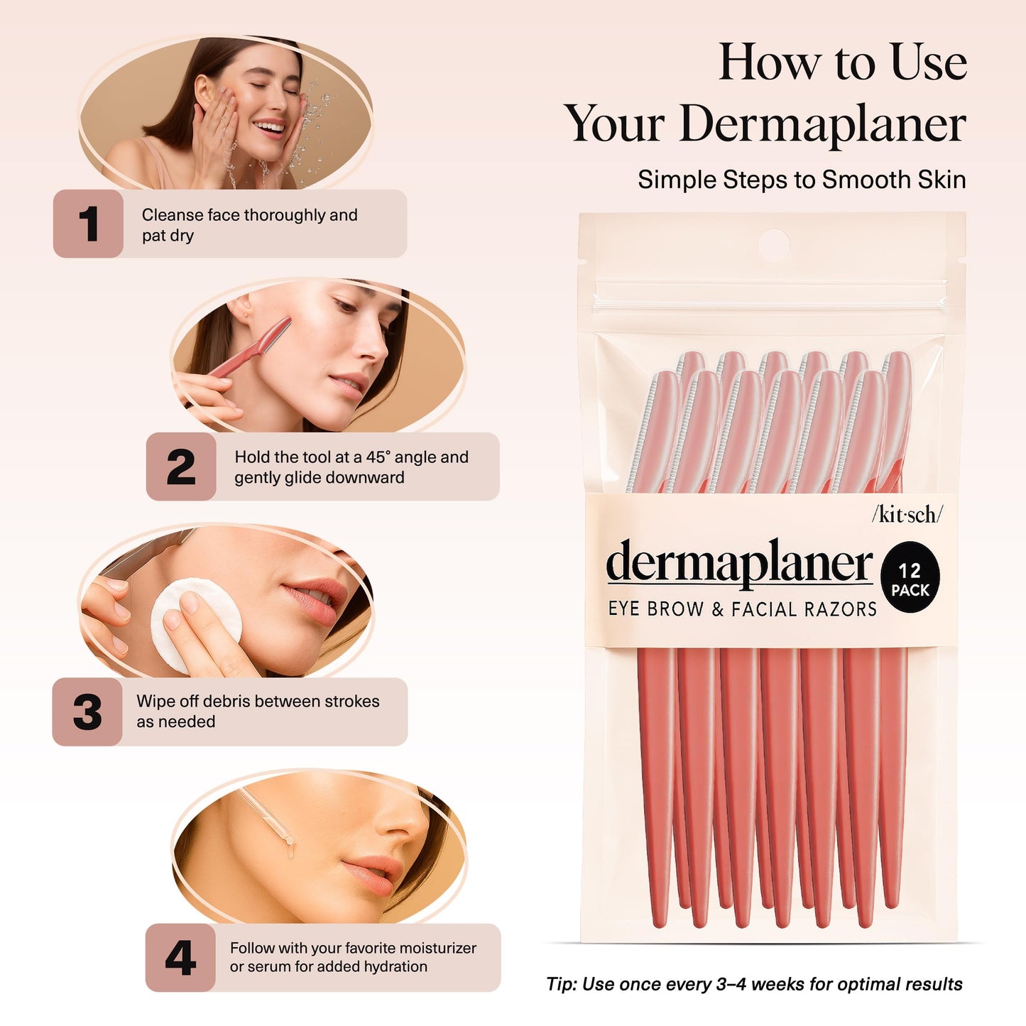 Kitsch Dermaplane Razor for Women Face - Face Razors for Women and Men - Eyebrow Trimmer, Shaver, Recycled Plastic Dermaplaning and Skin Care Tool - Coral, 12 pcs