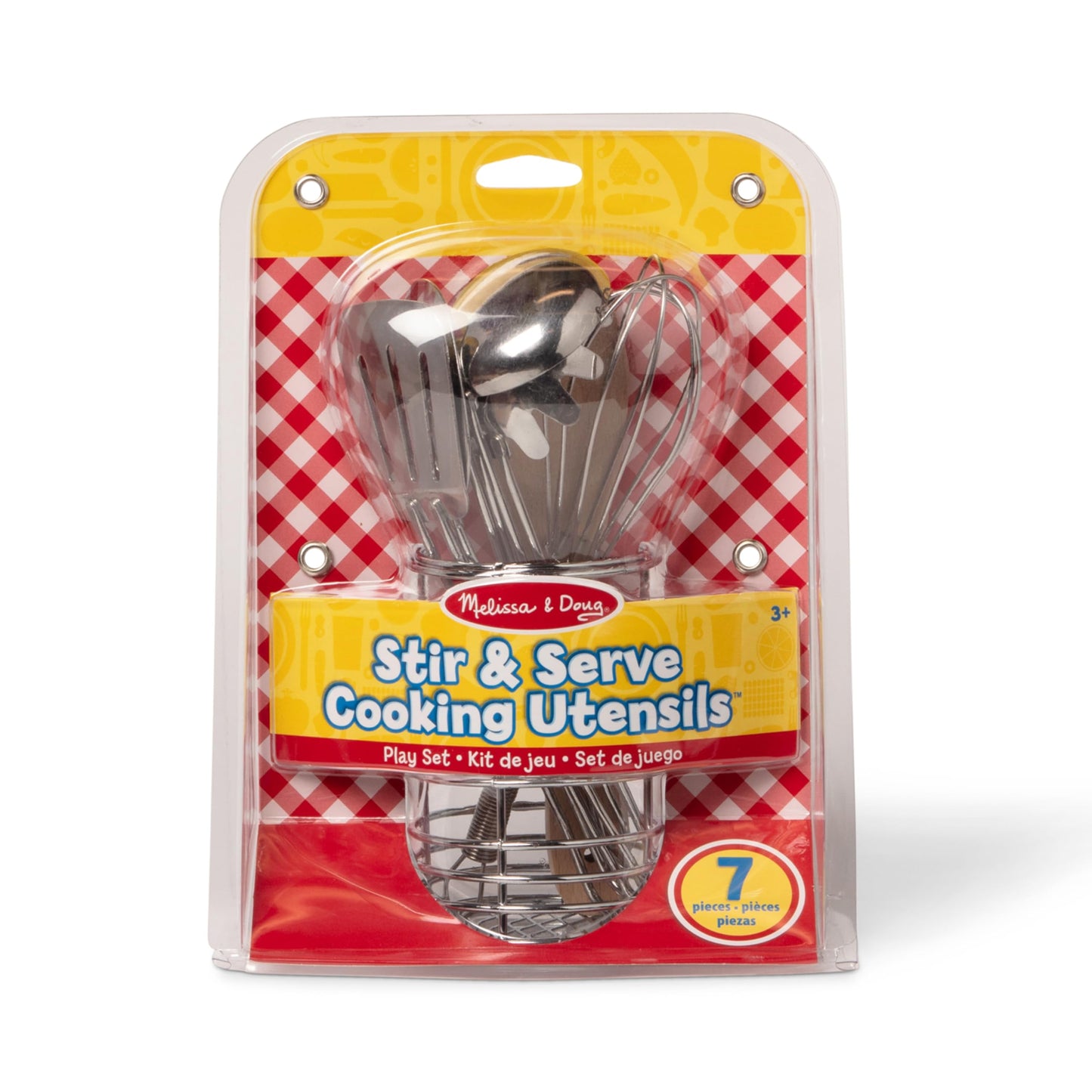 Melissa & Doug Stir and Serve Cooking Utensils (7 pcs) - Stainless Steel and Wood