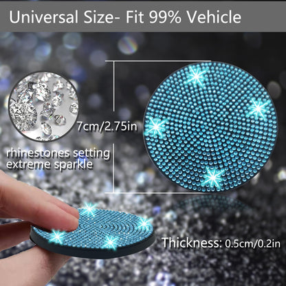 NBTEPEM 2pcs Bling Car Cup Holder Coaster, 2.75 inch Anti-Slip Shockproof Universal Fashion Car Coasters Insert Bling Crystal Rhinestone Automotive Interior Accessories for Women (2 pcs, Aquamrine)