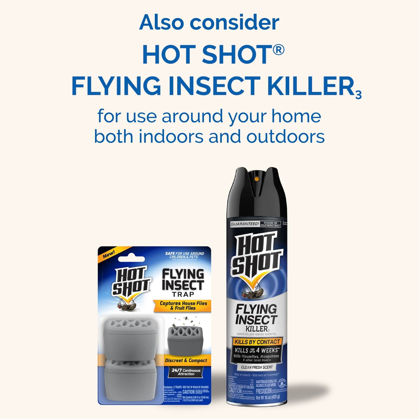 Hot Shot Flying Insect Trap, Discreet, Trap Attracts and Captures House Flies and Fruit Flies, 24/7 Continuous Attraction, No Plug-in Or Electricity Needed, 6 Count