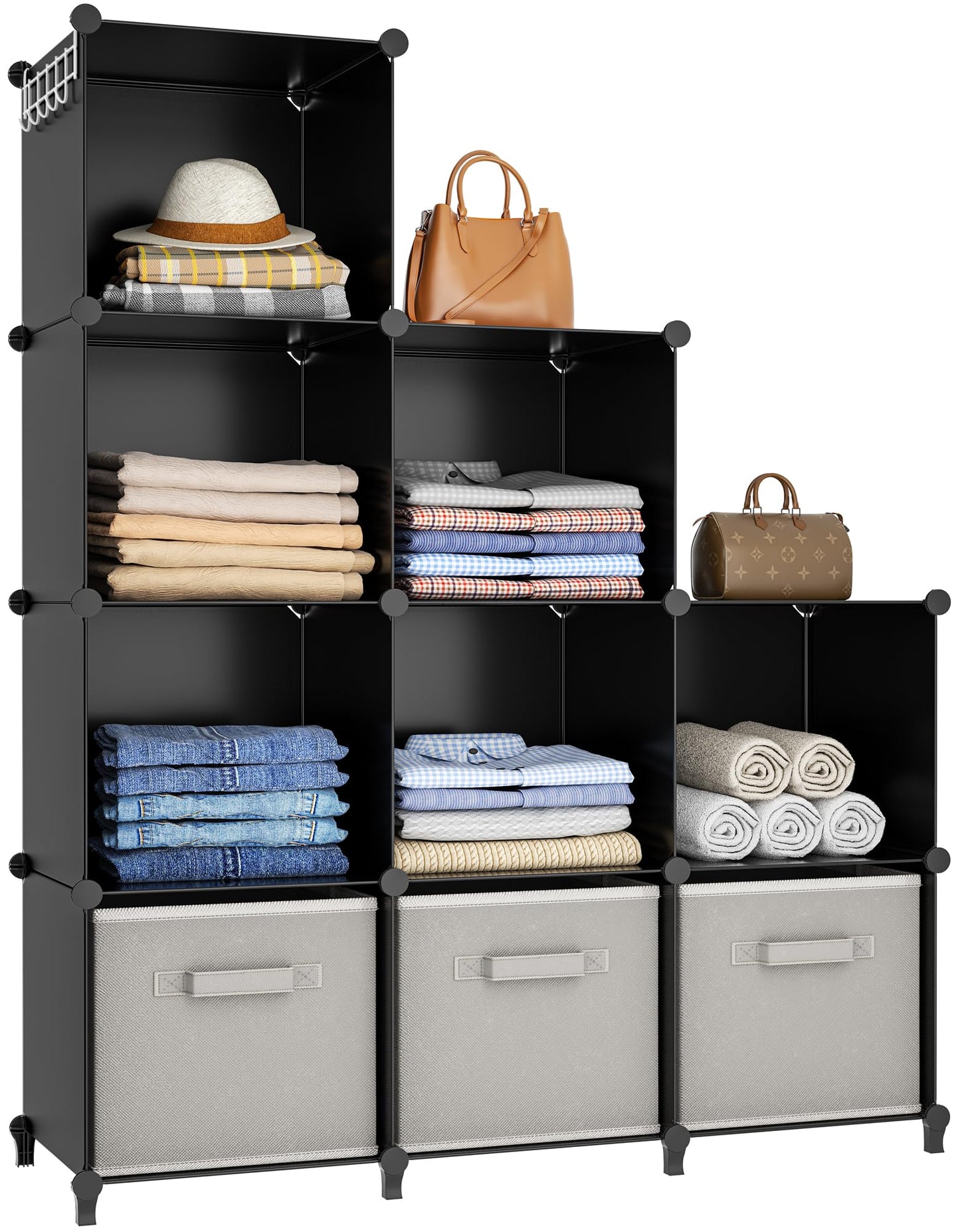 HOMIDEC Closet Organizers and Storage, 9 Cube Storage Organizer, Portable Closet Organizer Cubes Shelves for Clothes, Bedroom, Kids Room, Bathroom, Wardrobe, Garment Racks, Black