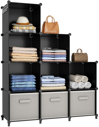 HOMIDEC Closet Organizers and Storage, 9 Cube Storage Organizer, Portable Closet Organizer Cubes Shelves for Clothes, Bedroom, Kids Room, Bathroom, Wardrobe, Garment Racks, Black
