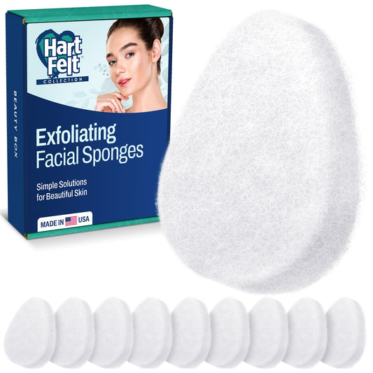 HartFelt [10 Pack] Regular Exfoliating Facial Sponge for Face - Daily Cleansing Face Scrubber - Buf Dirt Away with Puf Styled Reusable Face Pads for Removing Makeup, Dirt, and Dead Skin - Made in USA