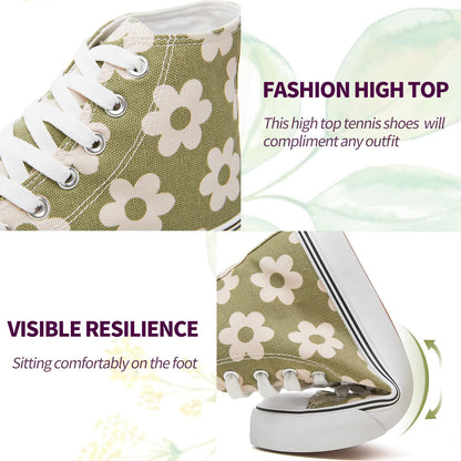 kufeiti Women's High Top Sneakers Canvas Shoes Lace up Green Sneakers Casual Walking Shoes (Olive, US8)