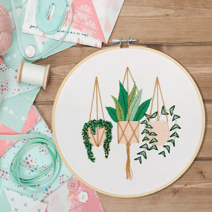 KISSBUTY Full Range of Embroidery Starter Kit with Pattern, Cross Stitch Kit Including Embroidery Fabric with Plant Pattern, Bamboo Embroidery Hoop, Color Threads and Tools Kit (Epipremnum Aureum)
