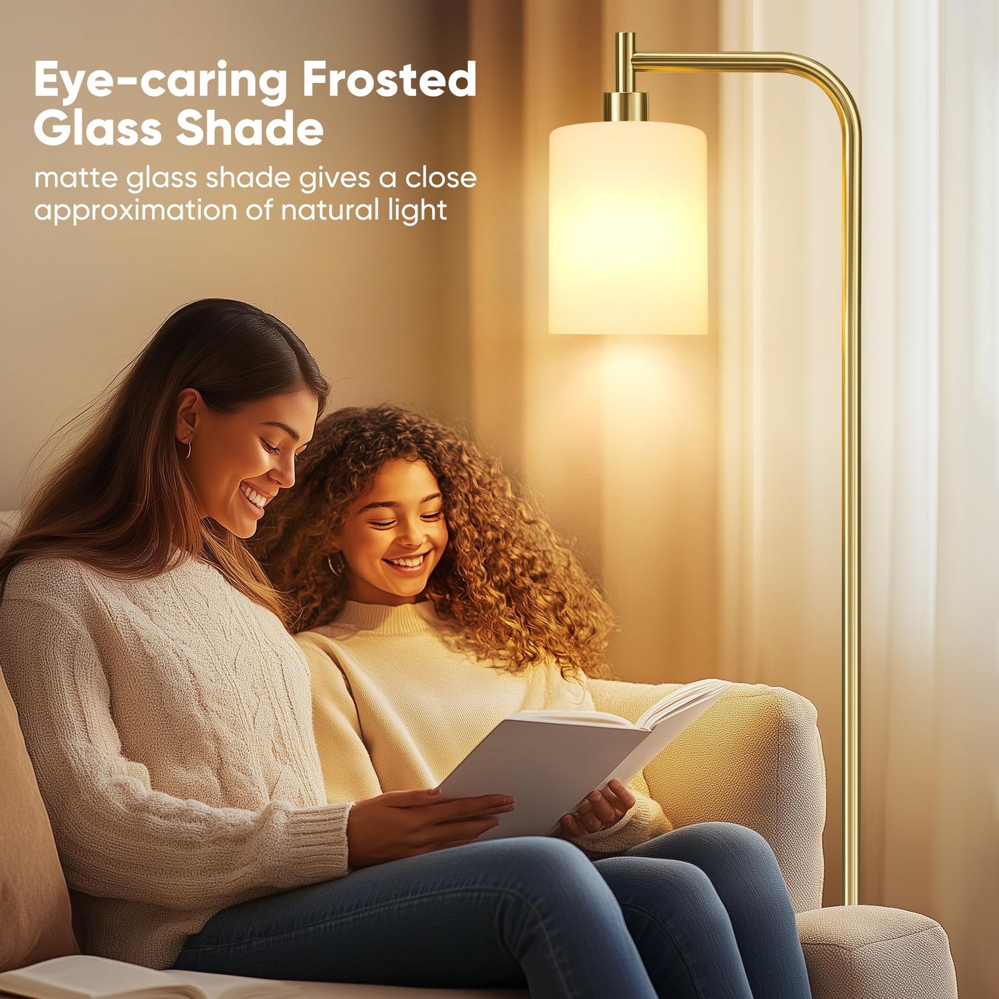 QiMH Floor Lamps for Living Room, Modern Standing Lamp with Frosted Glass Shade, Industrial Floor Lamp - Foot Switch, Gold Tall Pole Lamp for Bedroom Home Office (LED Bulbs Included)