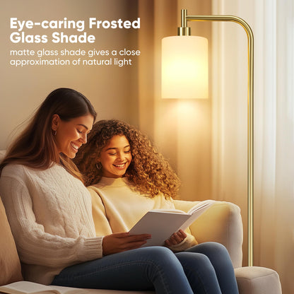 QiMH Floor Lamps for Living Room, Modern Standing Lamp with Frosted Glass Shade, Industrial Floor Lamp - Foot Switch, Gold Tall Pole Lamp for Bedroom Home Office (LED Bulbs Included)