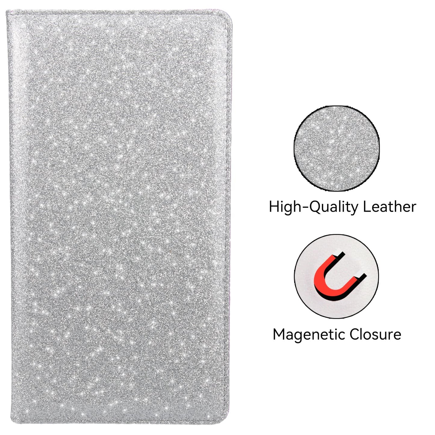 Miunice Car Registration and Insurance Holder, Bling Premium Pu Leather Vehicle Glove Box Organizer, Prefect Leather License Registration Holder for Driver License,Cards & Essential Documents (Silver)