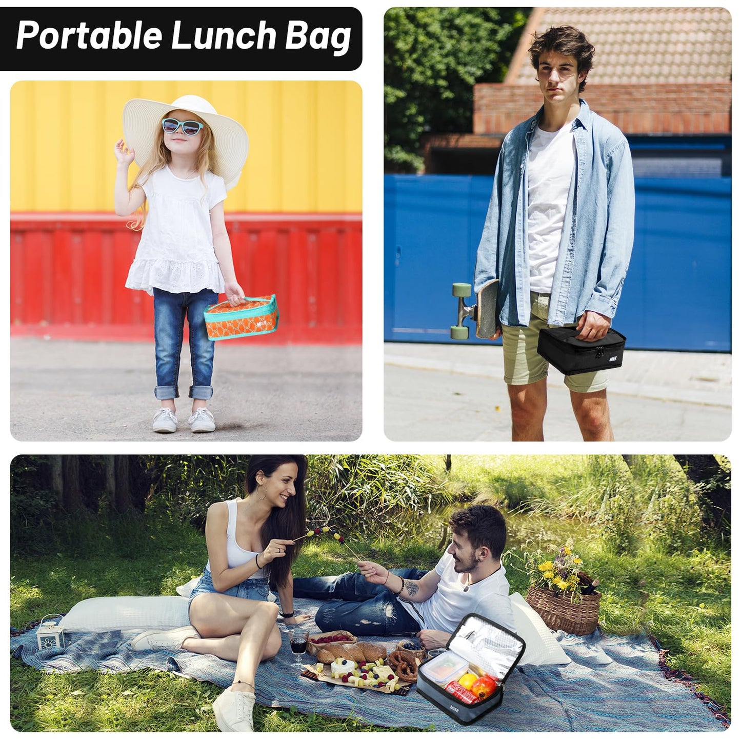 MIER Portable Thermal Insulated Cooler Bag Mini Lunch Bag for Kids, Black