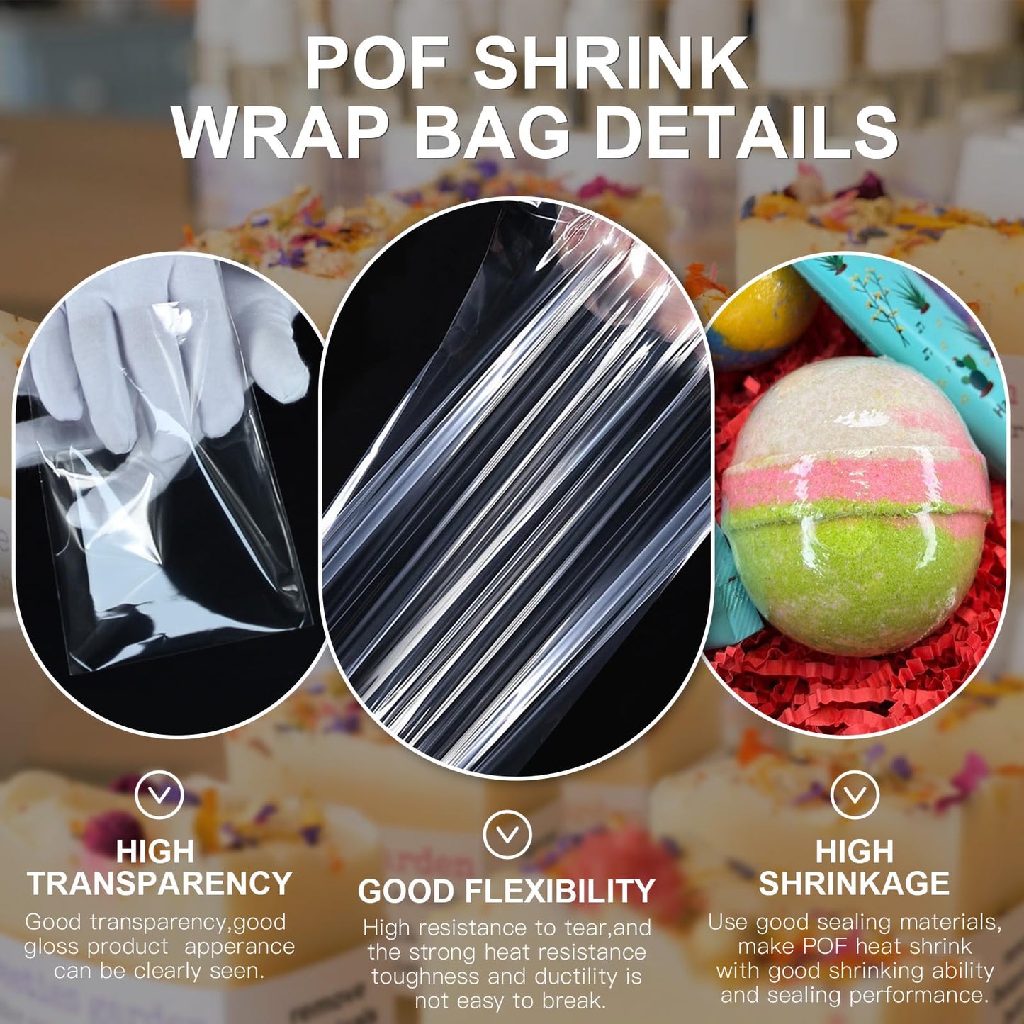 MORIDA 50 pcs 14X18 inch POF Heat Shrink Wrap Bags 100 Gauge, Softer, Clear Film for Gifts, Basket, Soaps Bottles, DIY Handmade Crafts, Odorless, Non-Toxic, Food Safety Quality