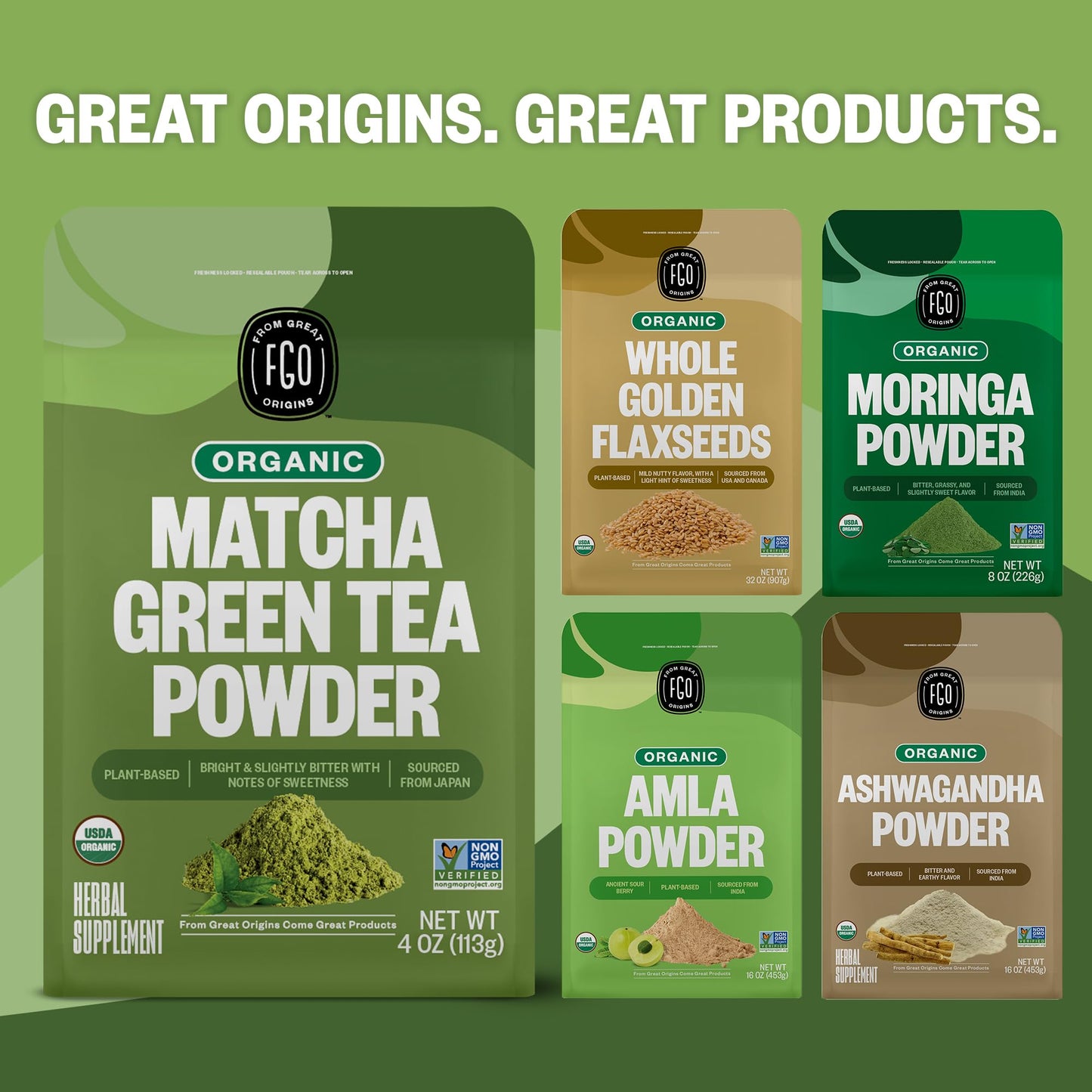 FGO Organic Matcha Green Tea Powder, Japanese Culinary Grade for Cooking, Baking, and Smoothies, 4 Ounce, Resealable Bag, Packaging May Vary (Pack of 1)