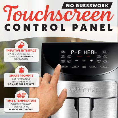 Gourmia Digital Air Fryer – 7 QT, FryForce 360° Technology, 10 Presets, Guided Cooking Prompts, Auto Shut-Off, Dishwasher Safe Basket, 1500W, black/Stainless Steel