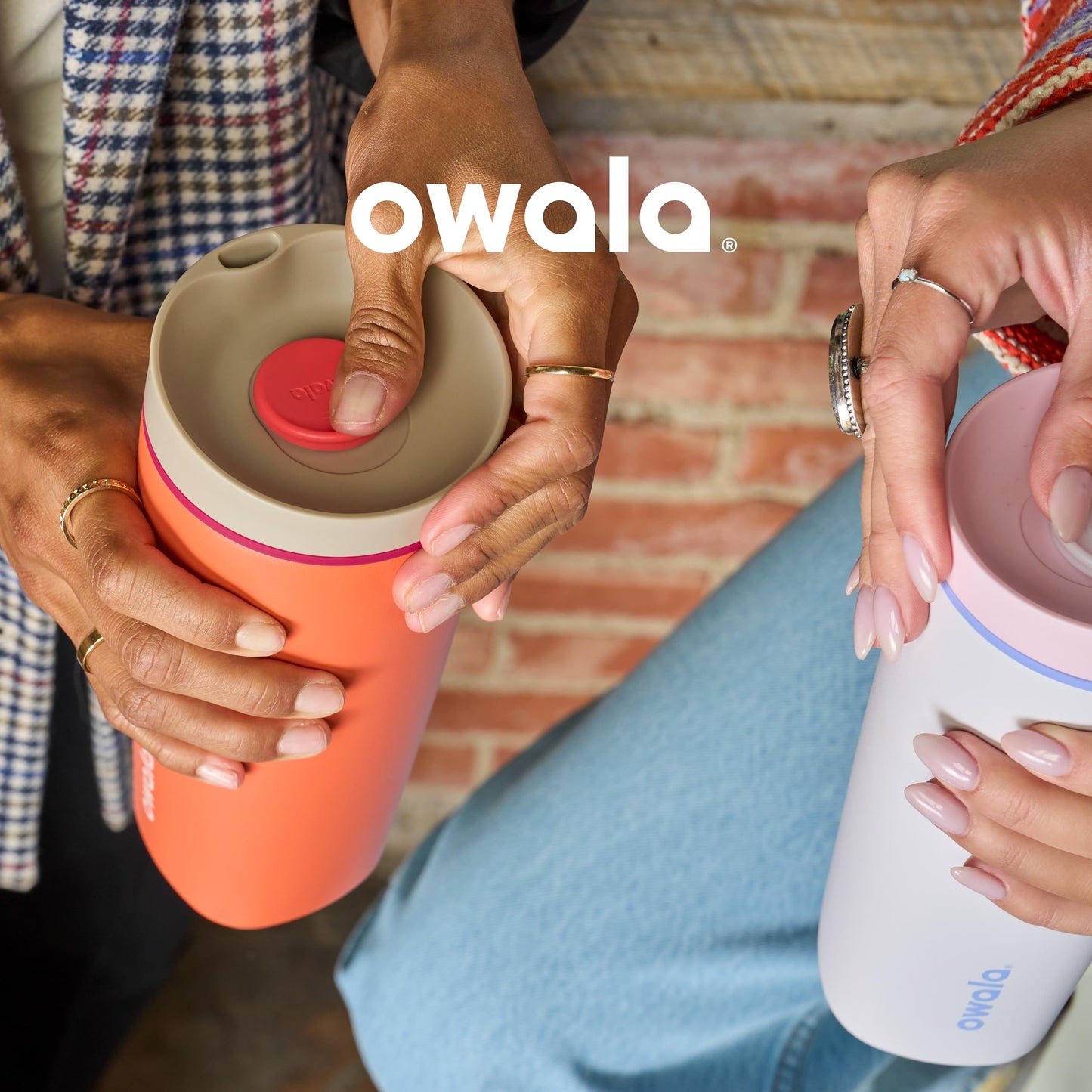 Owala SmoothSip Slider Insulated Stainless Steel Coffee Tumbler, Reusable Iced Coffee Cup, Hot Coffee Travel Mug, BPA Free 20 oz, Pink (Pucker Up)