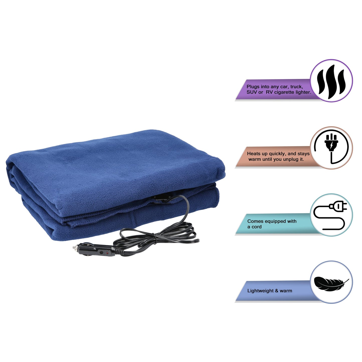 Heated Blanket - 12-Volt Electric Blanket for Car, Truck, SUV, or RV - Portable Winter Car Accessories for Camping or Travel by Stalwart (Navy)
