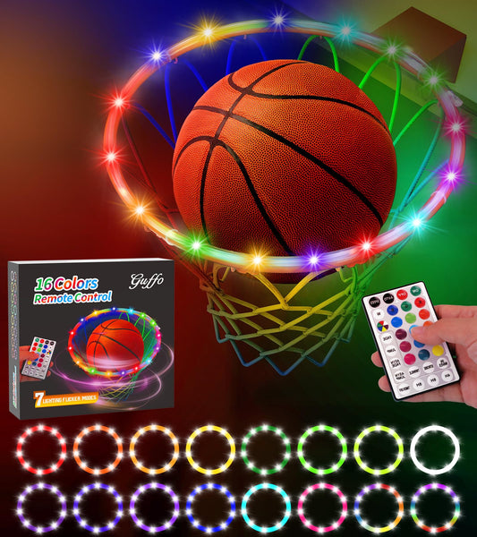 LED Basketball Hoop Light, Waterproof Super Bright Basketball Rim Lights,Remote Control 16 Colors and 7 Lighting Flicker Change, for Night Outdoor Basketball Games and Christmas Giftss