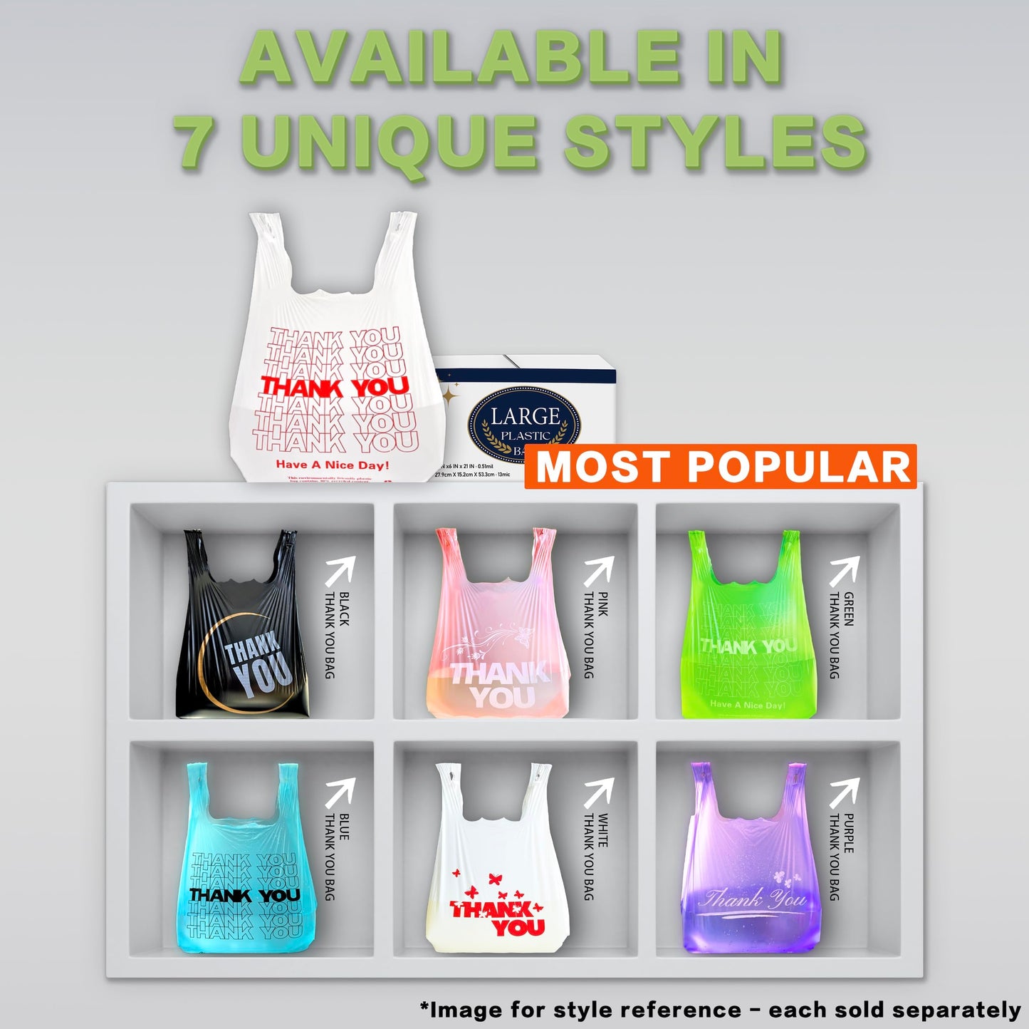 1000 Count White Disposable Thank You Bags with Handles - 11''x6''x21'' Plastic Carry Bags for Retail/Supermarket