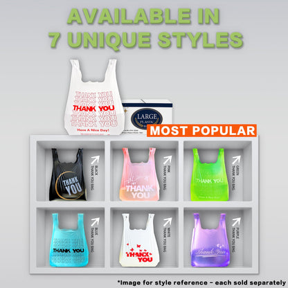 1000 Count White Disposable Thank You Bags with Handles - 11''x6''x21'' Plastic Carry Bags for Retail/Supermarket