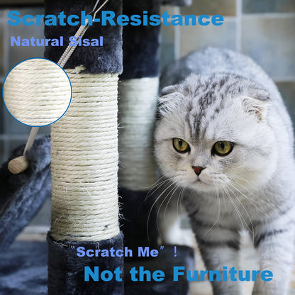 NEGTTE Cat Tree for Indoor Cats- Multi-Level Cat Tree for Big Cats -Cat Condo Big - Cat Climbing Tower-Pet Play House