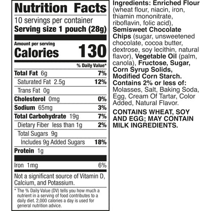 Pillsbury Mini Soft Baked Cookies, Chocolate Chip, Snack Bags, 10 Ct, 10 oz