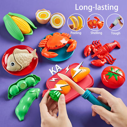 Laugigle Pretend Play Food for Kids Kitchen - 78Pc Cutting Toy Food with Storage Bag, Food Toys with Veggies, Fruits, Fake Food with Pizza Toy, Pretend Food, Play Kitchen Accessories, Boys Girls Gift
